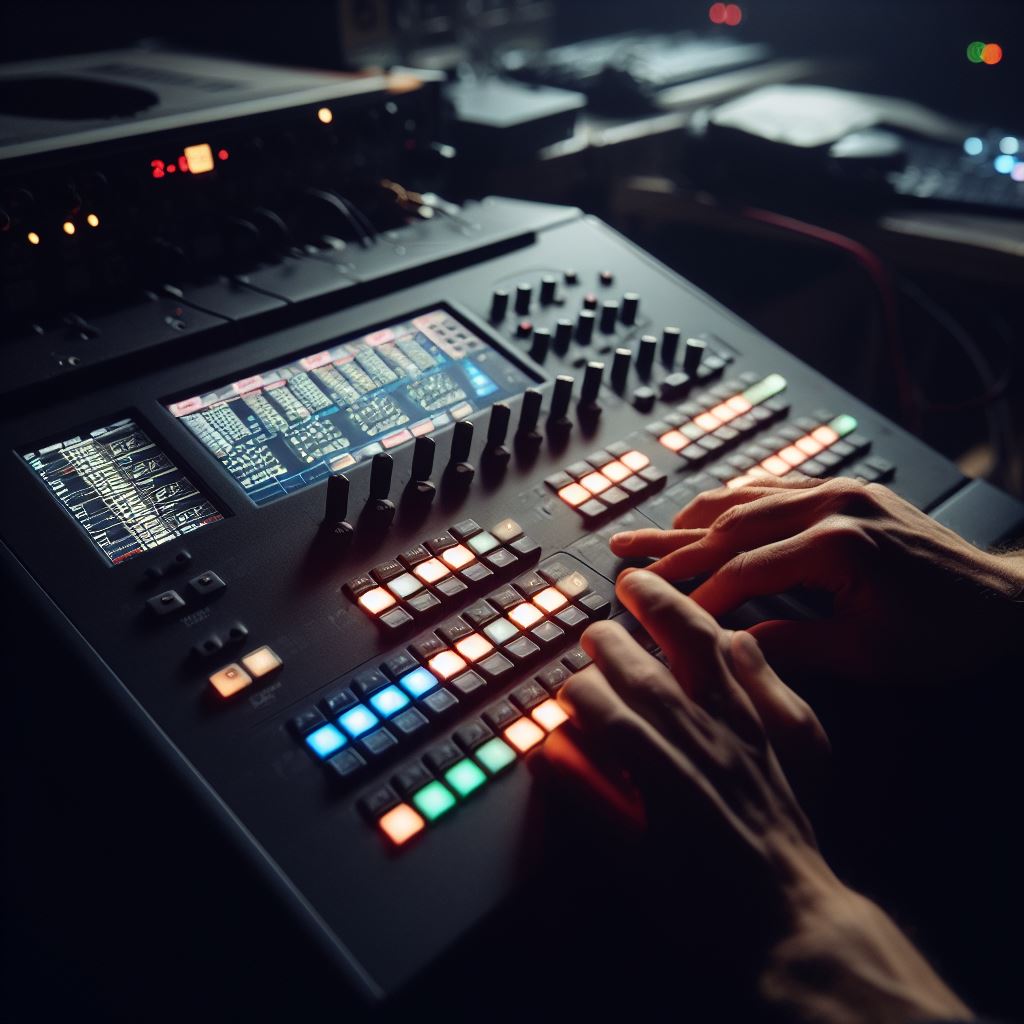 Human hands working with a DMX Lighting Controller